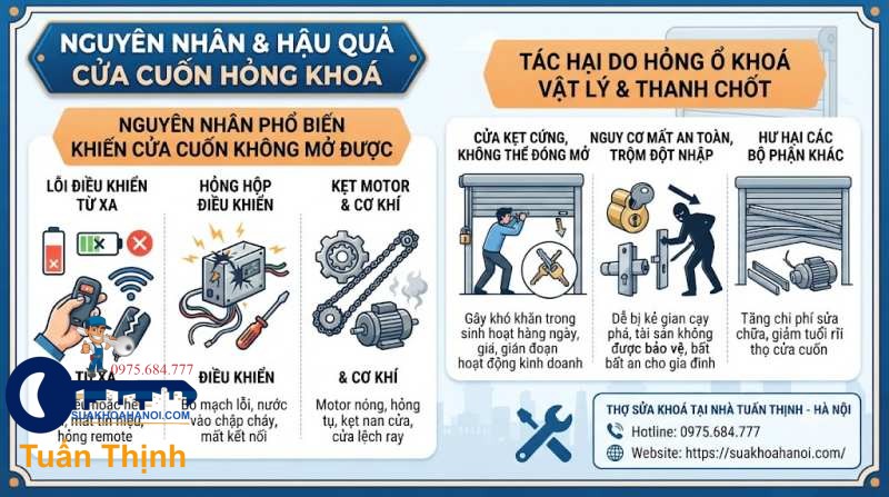 hỏng ổ khóa vật lý và thanh chốt ngang