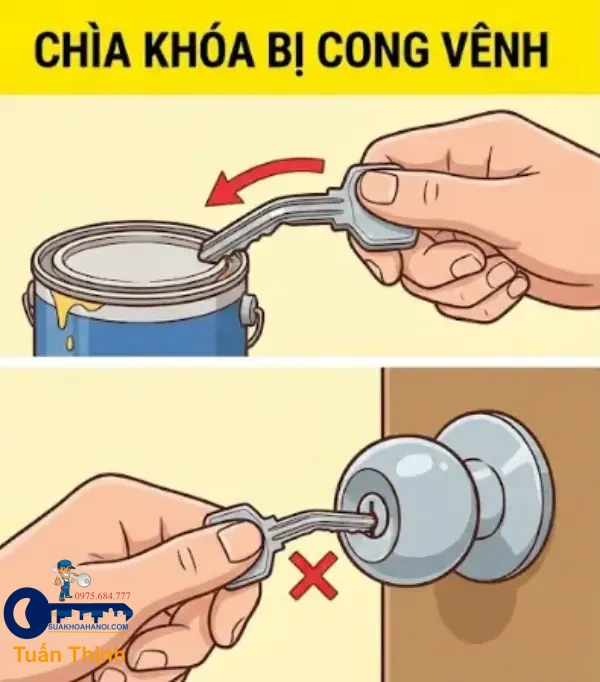 chìa khóa bịcong vênh