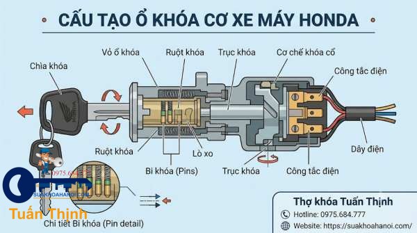 cấu tạo ổ khóa cơ xe máy honda
