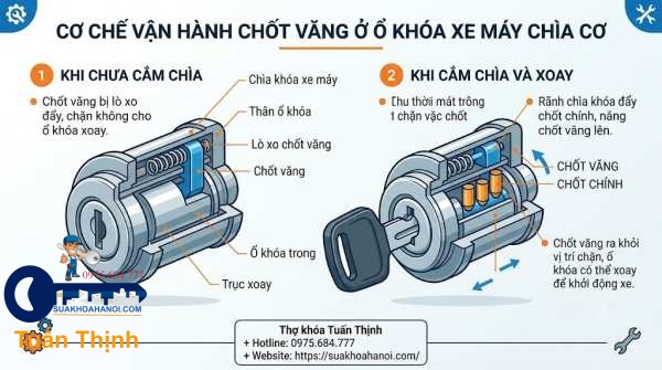 cơ chế vận hành chốt văng ở ổ khóa