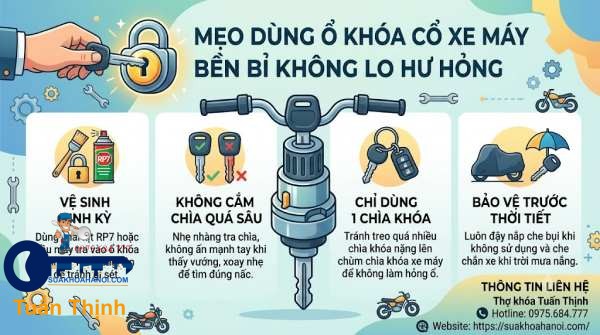 mẹo dùng khóa cổ xe máy không lo hư hỏng