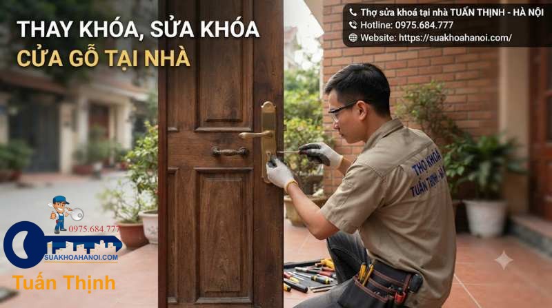 thay khóa sửa khóa cửa gỗ tại nhà