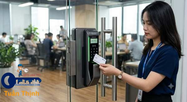 khóa thẻ từ trên cửa kính