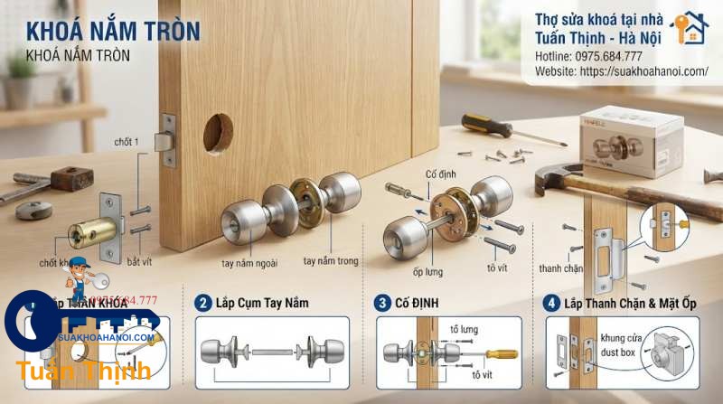 cách lắp khóa tay nắm tròn thay thế