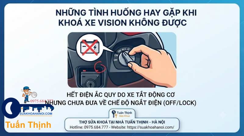 hết điện acquy do quên tắt xe