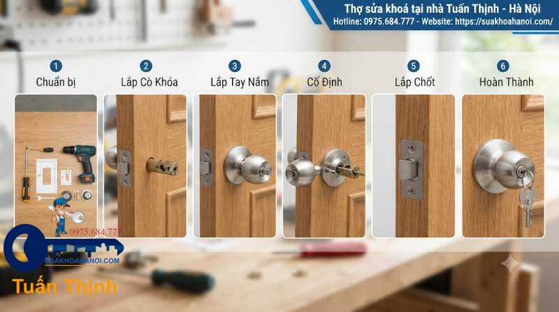 hướng dẫn lắp ổ khóa tay nắm tròn